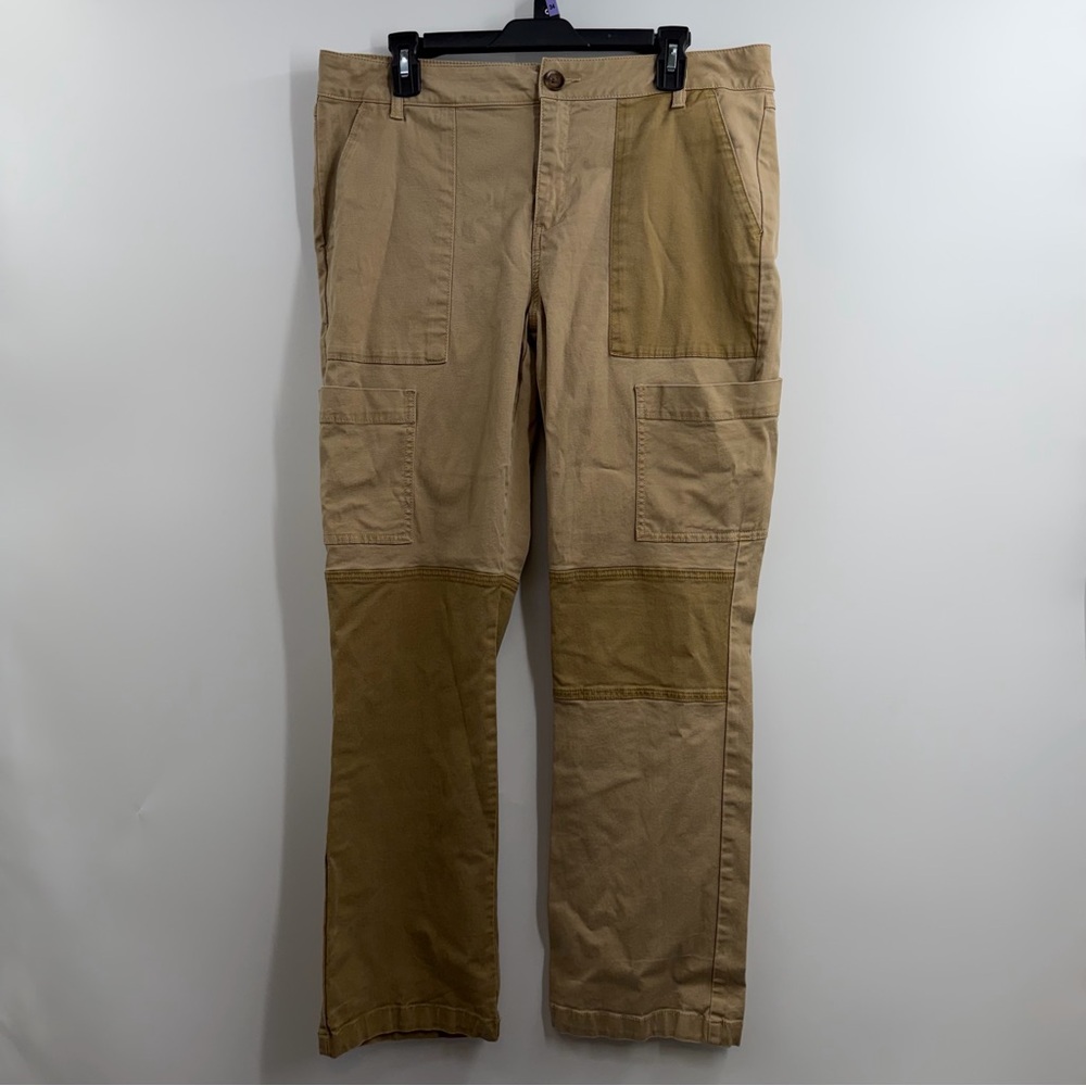 CAbi Captain Pants 4510 Womens 12 Khaki Cargo Patchwork Straight Utility
